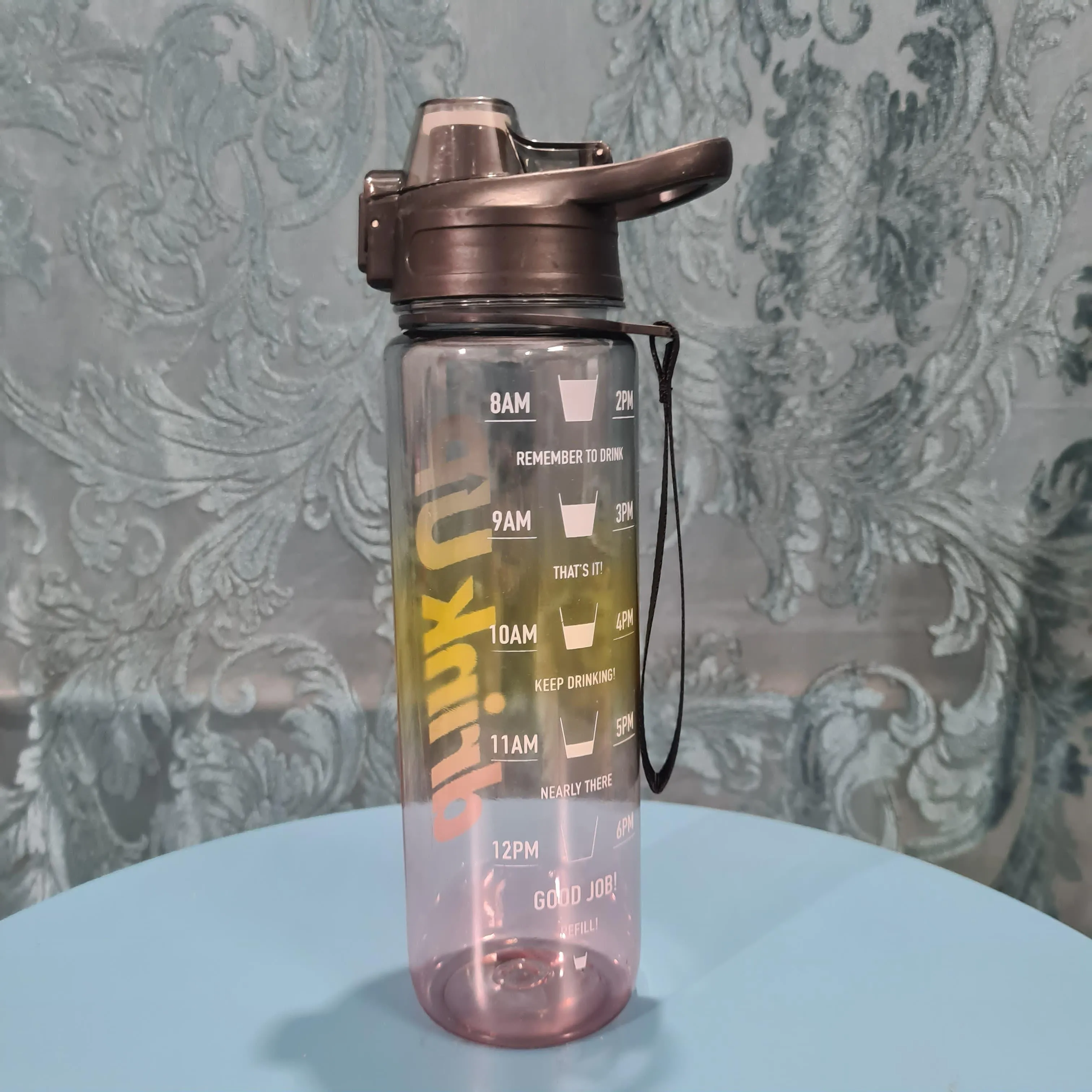 Gradient Time-Marked Tritan Water Bottle with Flip Straw Lid - 1000ml