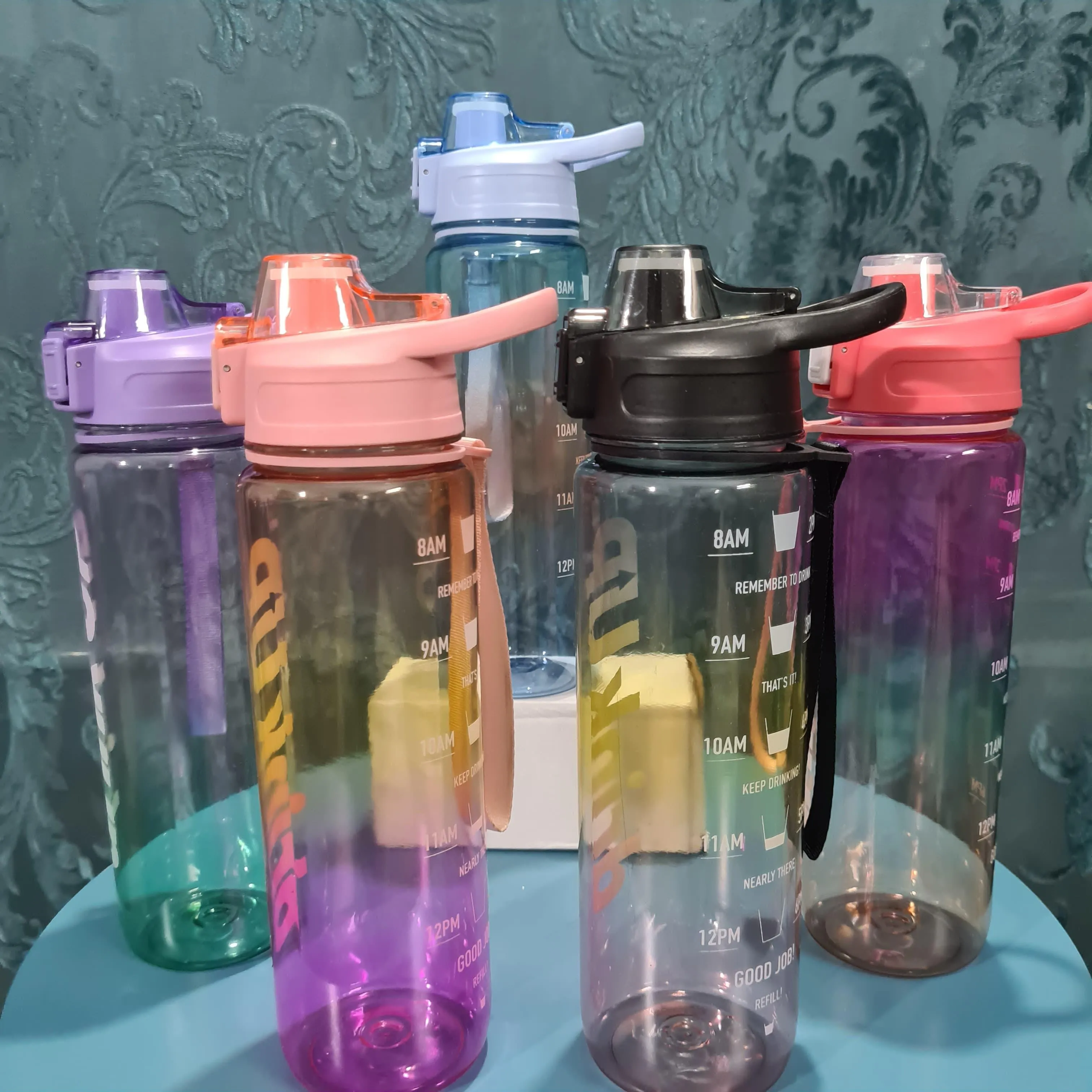 Gradient Time-Marked Tritan Water Bottle with Flip Straw Lid - 1000ml