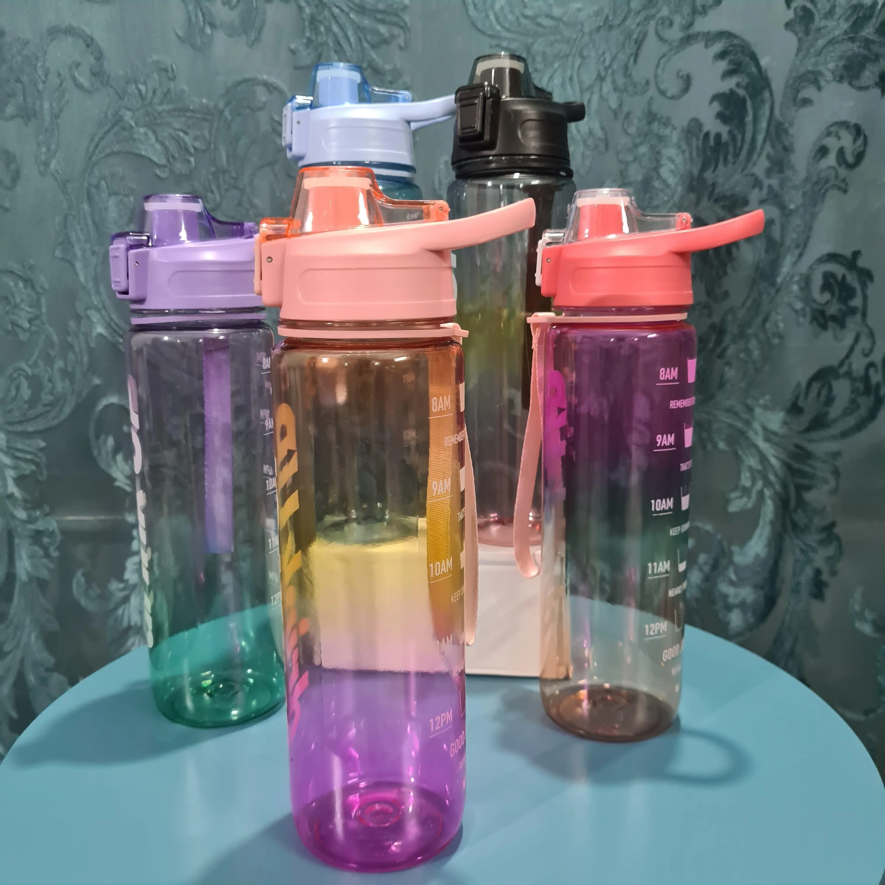 Gradient Time-Marked Tritan Water Bottle with Flip Straw Lid - 1000ml