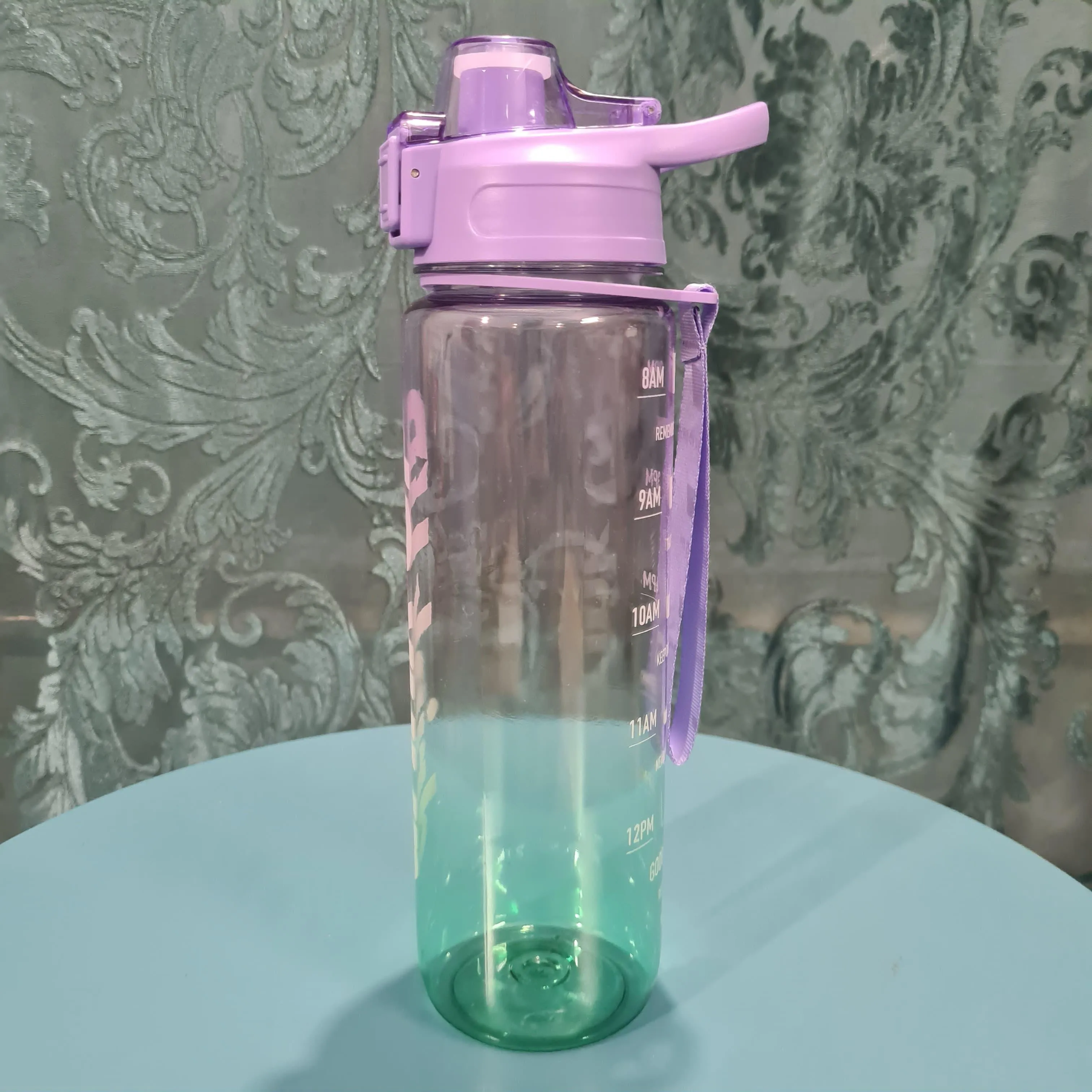 Gradient Time-Marked Tritan Water Bottle with Flip Straw Lid - 1000ml