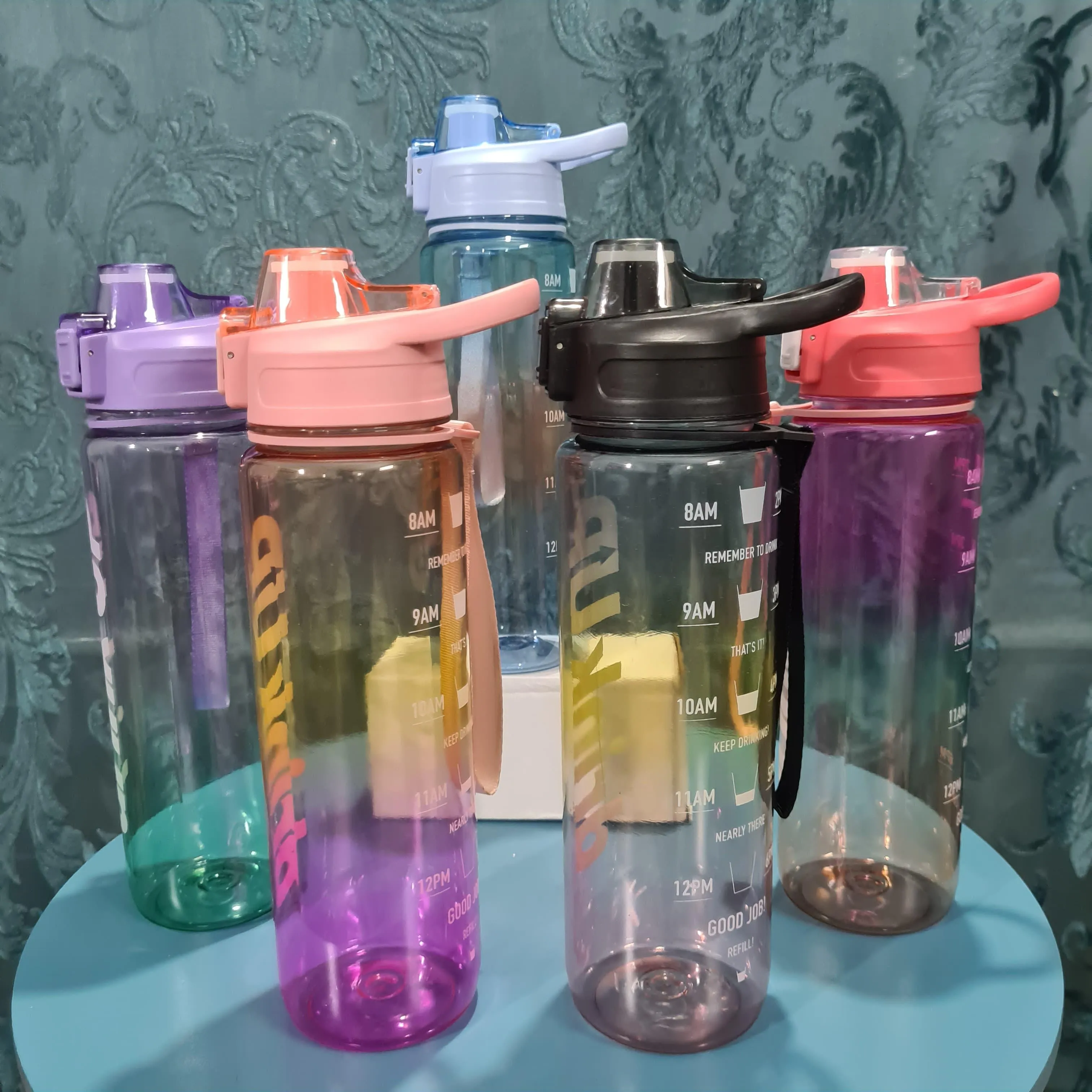 Gradient Time-Marked Tritan Water Bottle with Flip Straw Lid - 1000ml