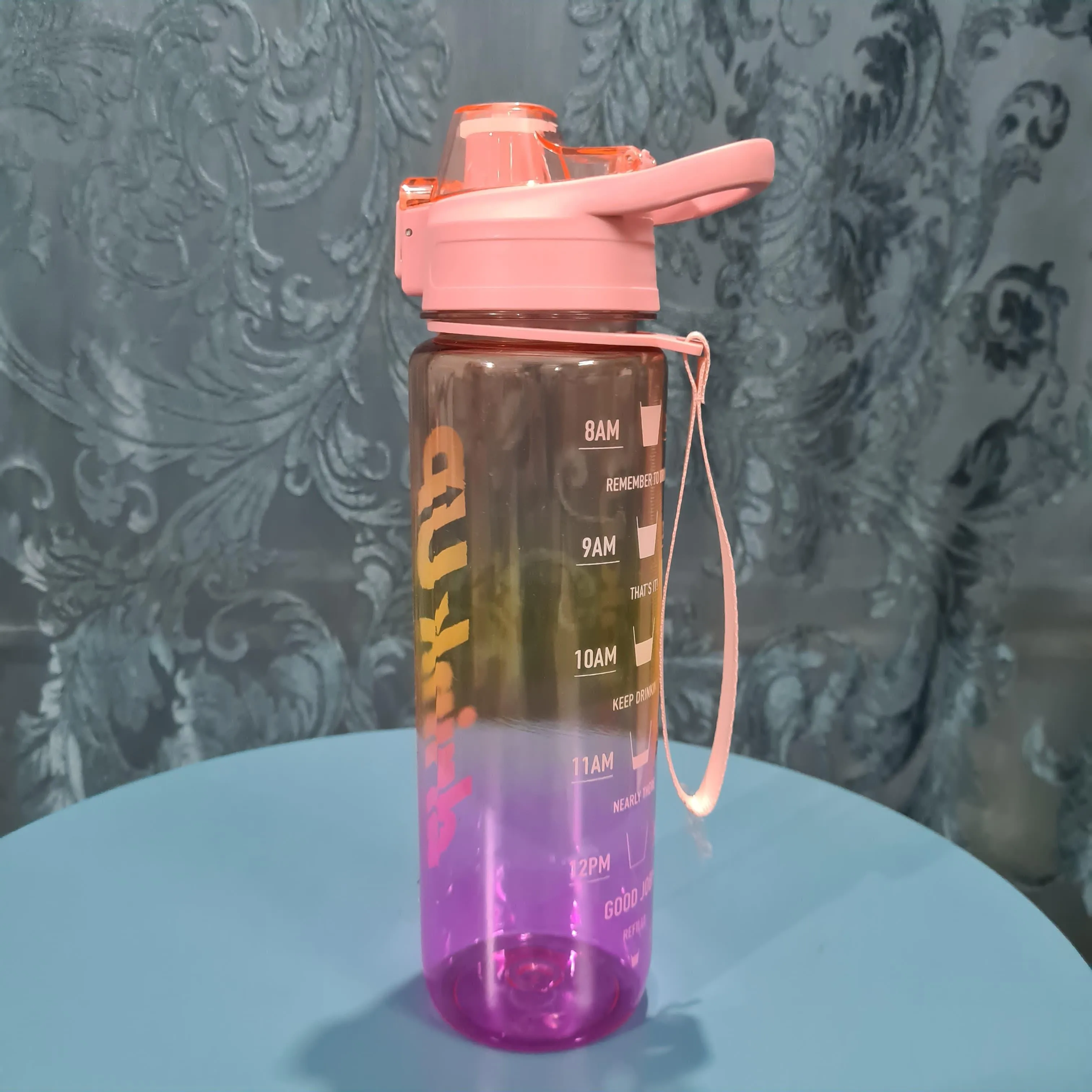 Gradient Time-Marked Tritan Water Bottle with Flip Straw Lid - 1000ml