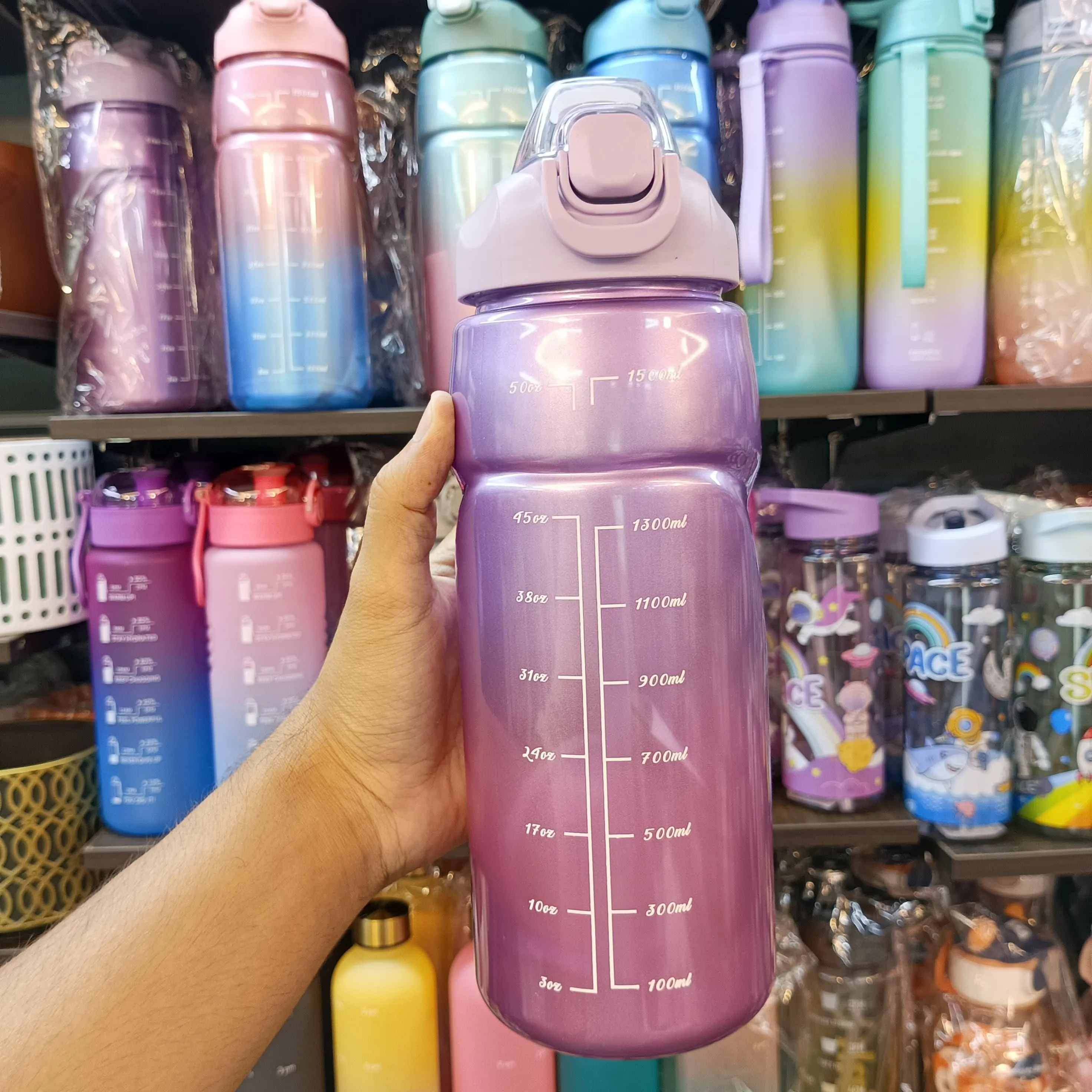 Gradient Time-Marked Tritan Water Bottle with Flip Straw Lid (1500ml)