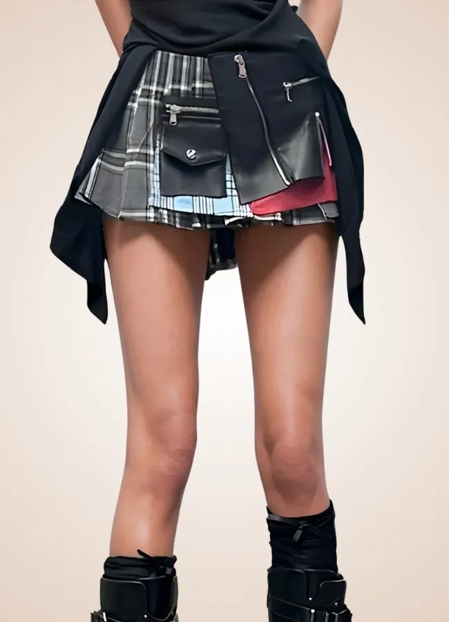 Grey Plaid Steampunk Skirt