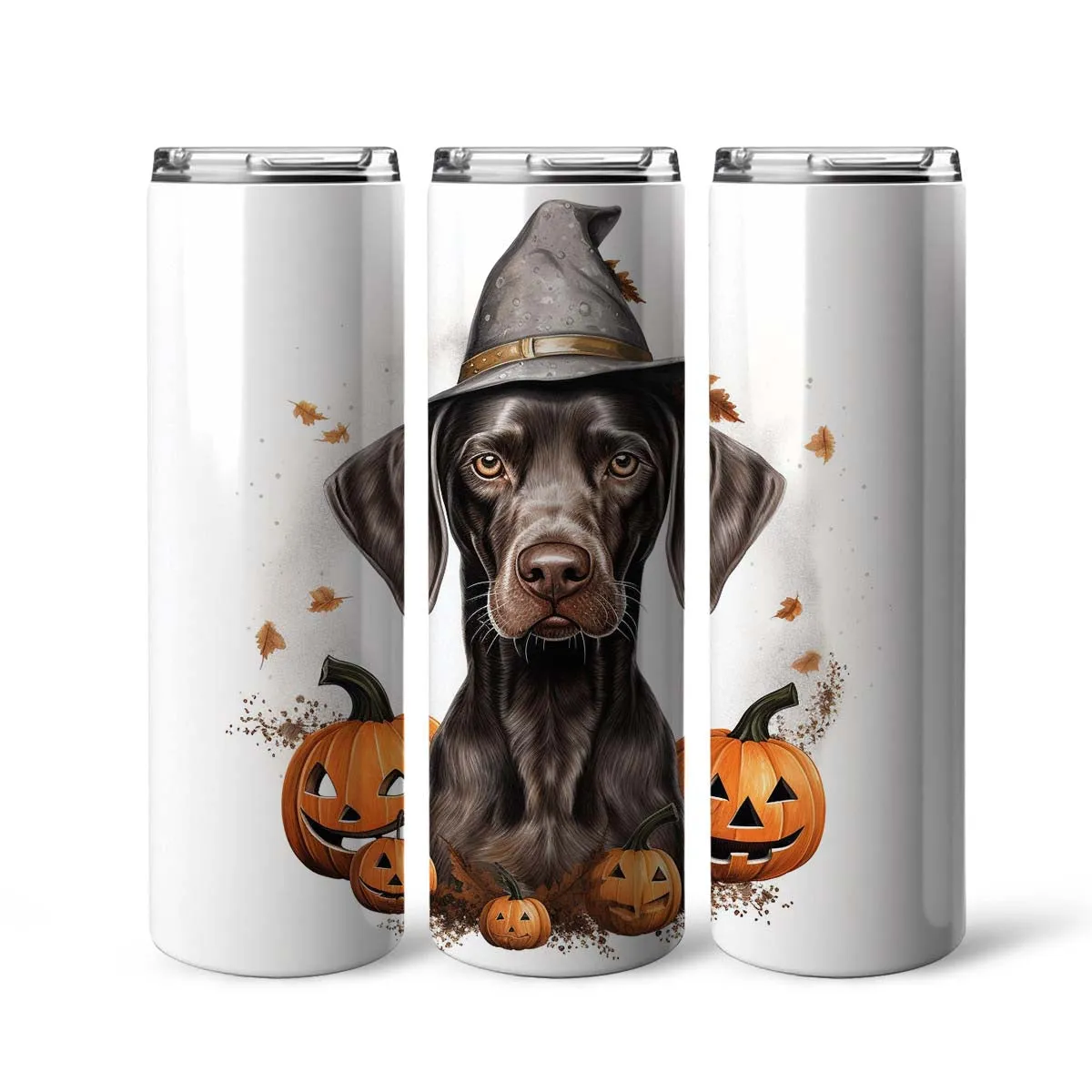 Halloween German Shorthaired Pointer Sitting In Hall 20oz Skinny Tumbler, German Shorthaired Pointer Tumbler, Pets Dog Lover, Dog Mom Dog Dad, Vibrant Tumbler, Trending Tumbler
