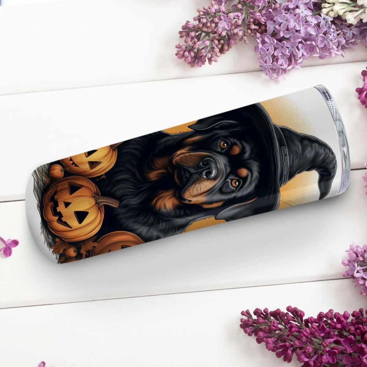 Halloween Rottweiler Sitting In Hall 20oz Skinny Tumbler, Rottweiler Tumbler, Pets Dog Lover, Dog Mom Dog Dad, Vibrant Tumbler, Trending Tumbler