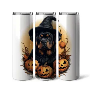 Halloween Rottweiler Sitting In Hall 20oz Skinny Tumbler, Rottweiler Tumbler, Pets Dog Lover, Dog Mom Dog Dad, Vibrant Tumbler, Trending Tumbler