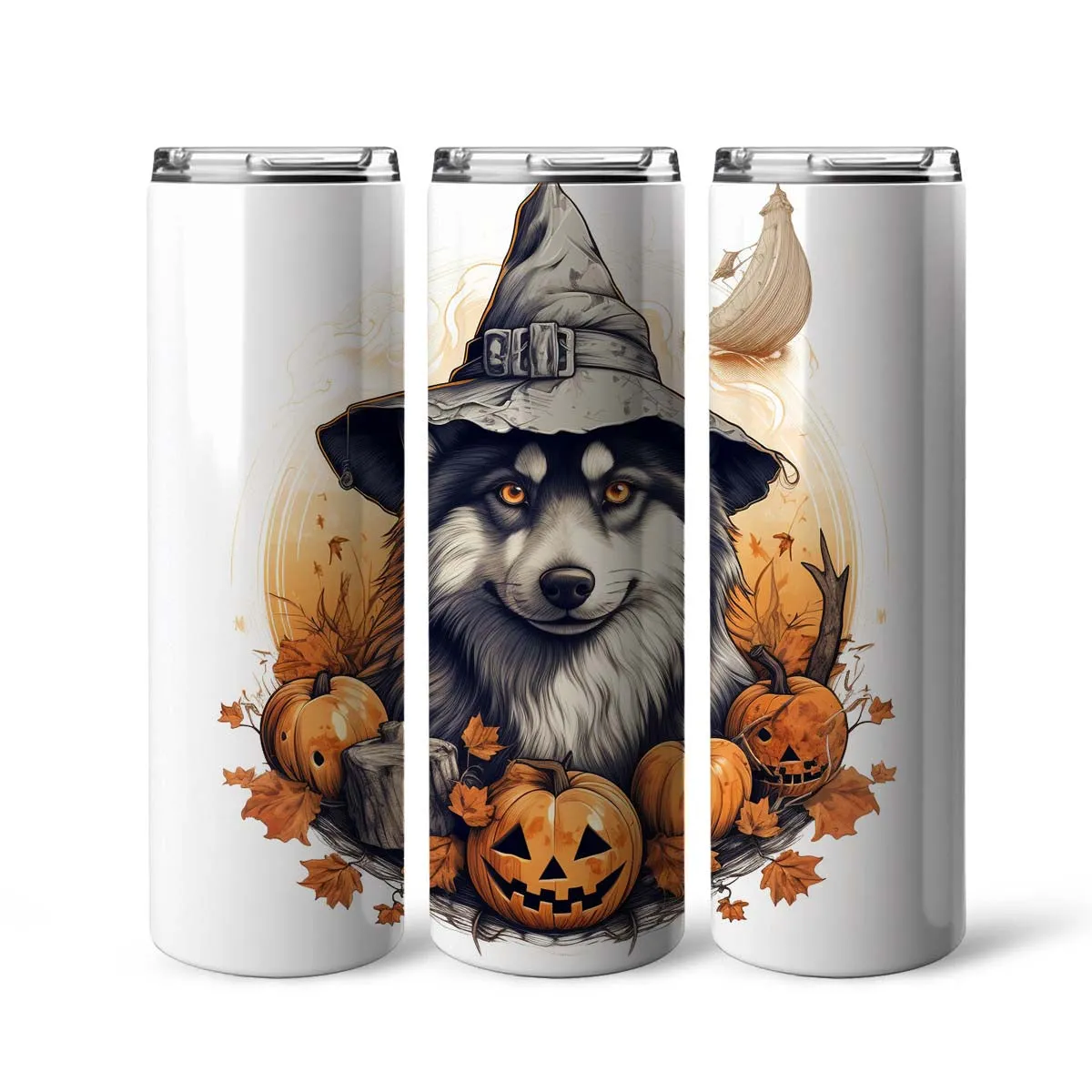 Halloween Siberian Husky Sitting In Hall 20oz Skinny Tumbler, Siberian Husky Tumbler, Pets Dog Lover, Dog Mom Dog Dad, Vibrant Tumbler, Trending Tumbler