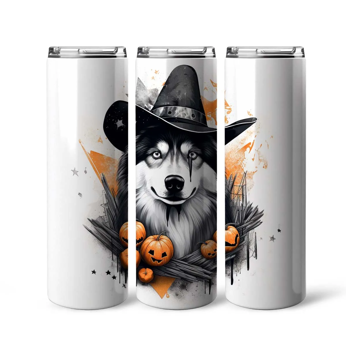 Halloween Siberian Husky Sitting In Hall 20oz Skinny Tumbler, Siberian Husky Tumbler, Pets Dog Lover, Dog Mom Dog Dad, Vibrant Tumbler, Trending Tumbler