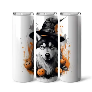 Halloween Siberian Husky Sitting In Hall 20oz Skinny Tumbler, Siberian Husky Tumbler, Pets Dog Lover, Dog Mom Dog Dad, Vibrant Tumbler, Trending Tumbler