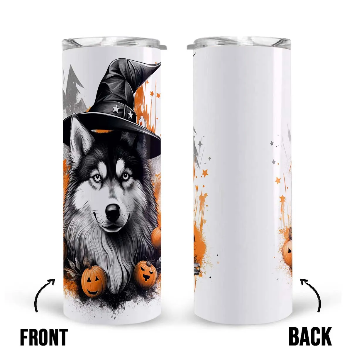 Halloween Siberian Husky Sitting In Hall 20oz Skinny Tumbler, Siberian Husky Tumbler, Pets Dog Lover, Dog Mom Dog Dad, Vibrant Tumbler, Trending Tumbler