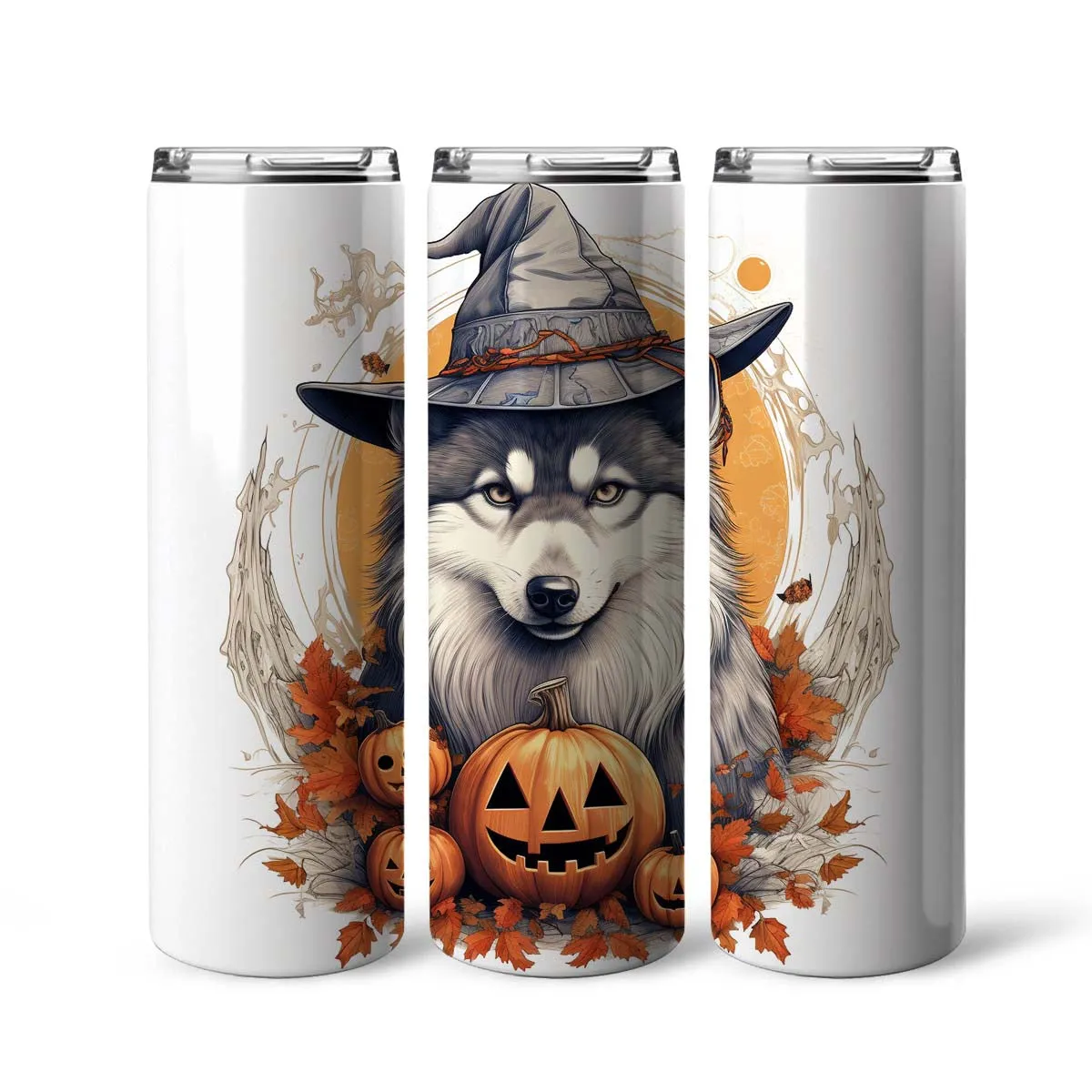 Halloween Siberian Husky Sitting In Hall 20oz Skinny Tumbler, Siberian Husky Tumbler, Pets Dog Lover, Dog Mom Dog Dad, Vibrant Tumbler, Trending Tumbler