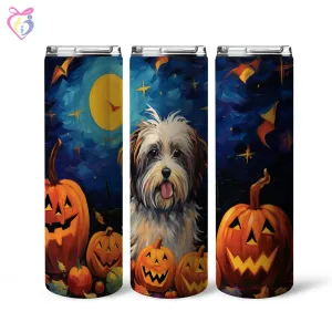 Havanese Halloween With Pumpkin 20oz Skinny Tumbler, Holiday Skinny Tumbler, For Dog Lovers, Vibrant Tumbler, Trending Tumbler