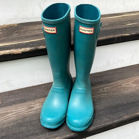 ☀️Hunter Rain Boots Turquoise Youth Size US 4M/5F UK 3 EU 35/36