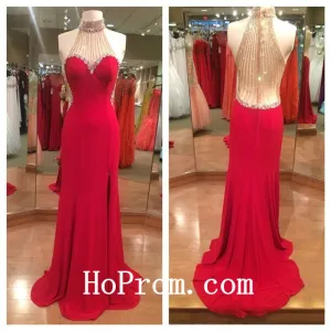 Illusion Back Prom Dresses,Red Prom Dress,Evening Dresses