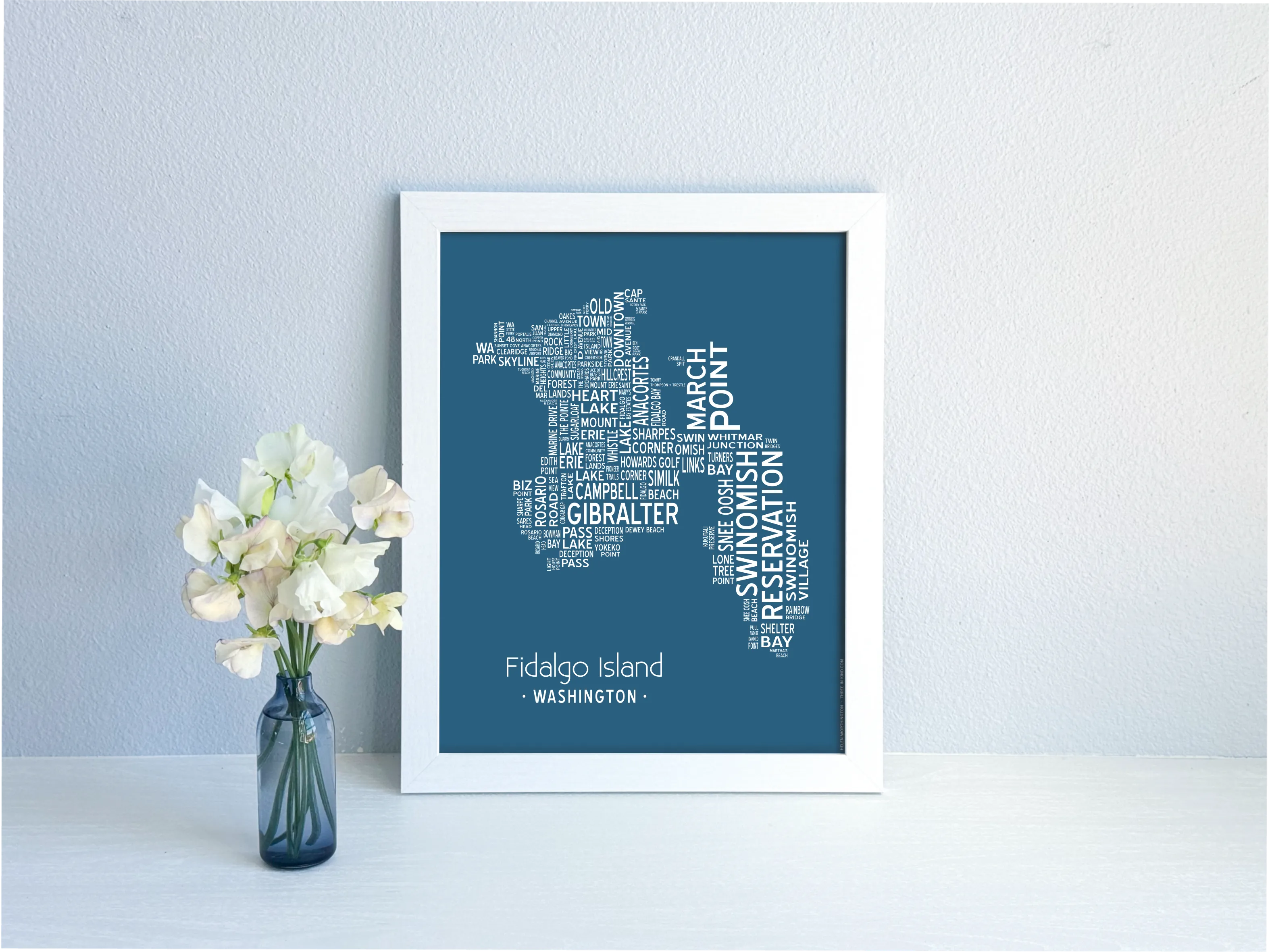 Island of Places Series - Fidalgo Island Art Print / White on Navy (Unframed)