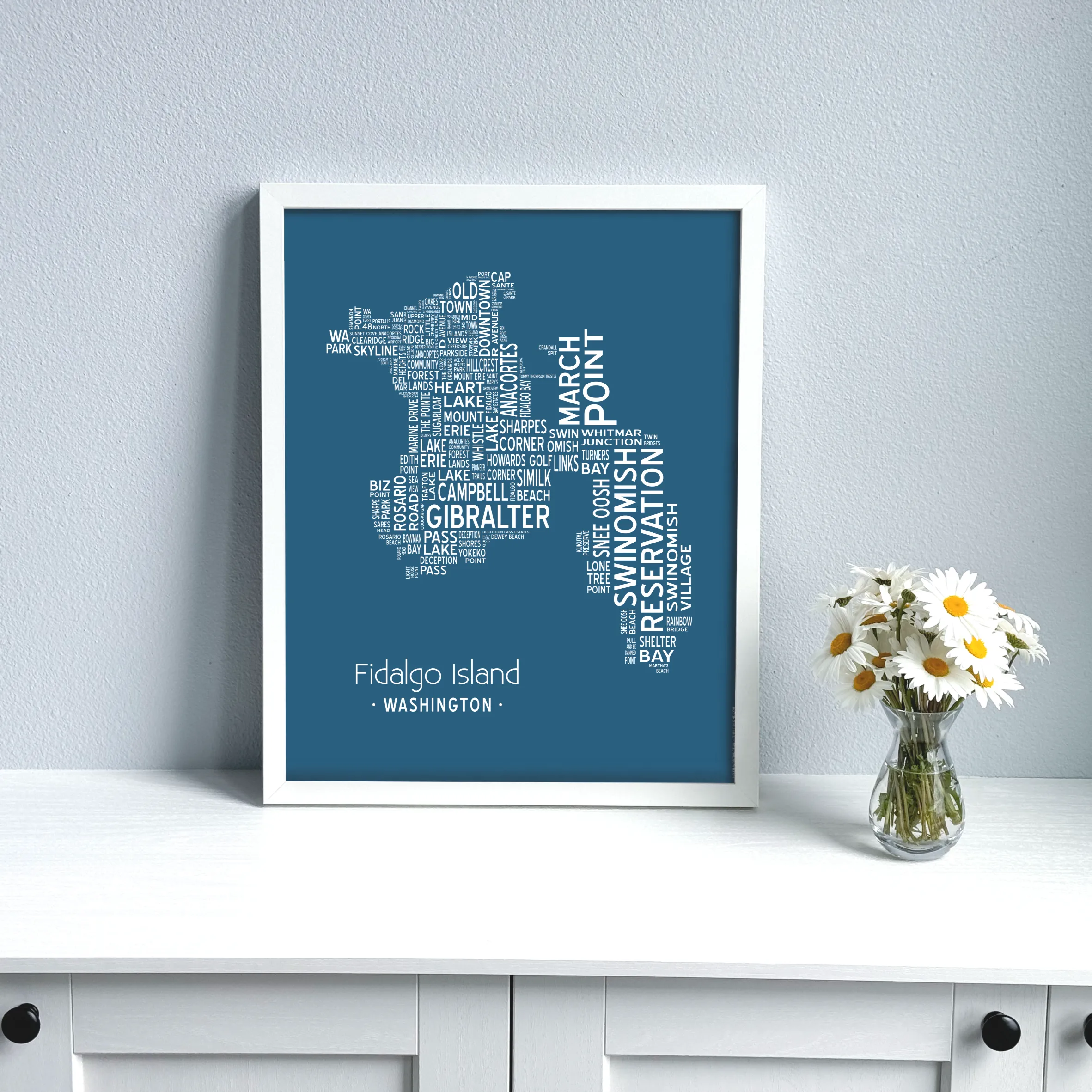 Island of Places Series - Fidalgo Island Art Print / White on Navy (Unframed)