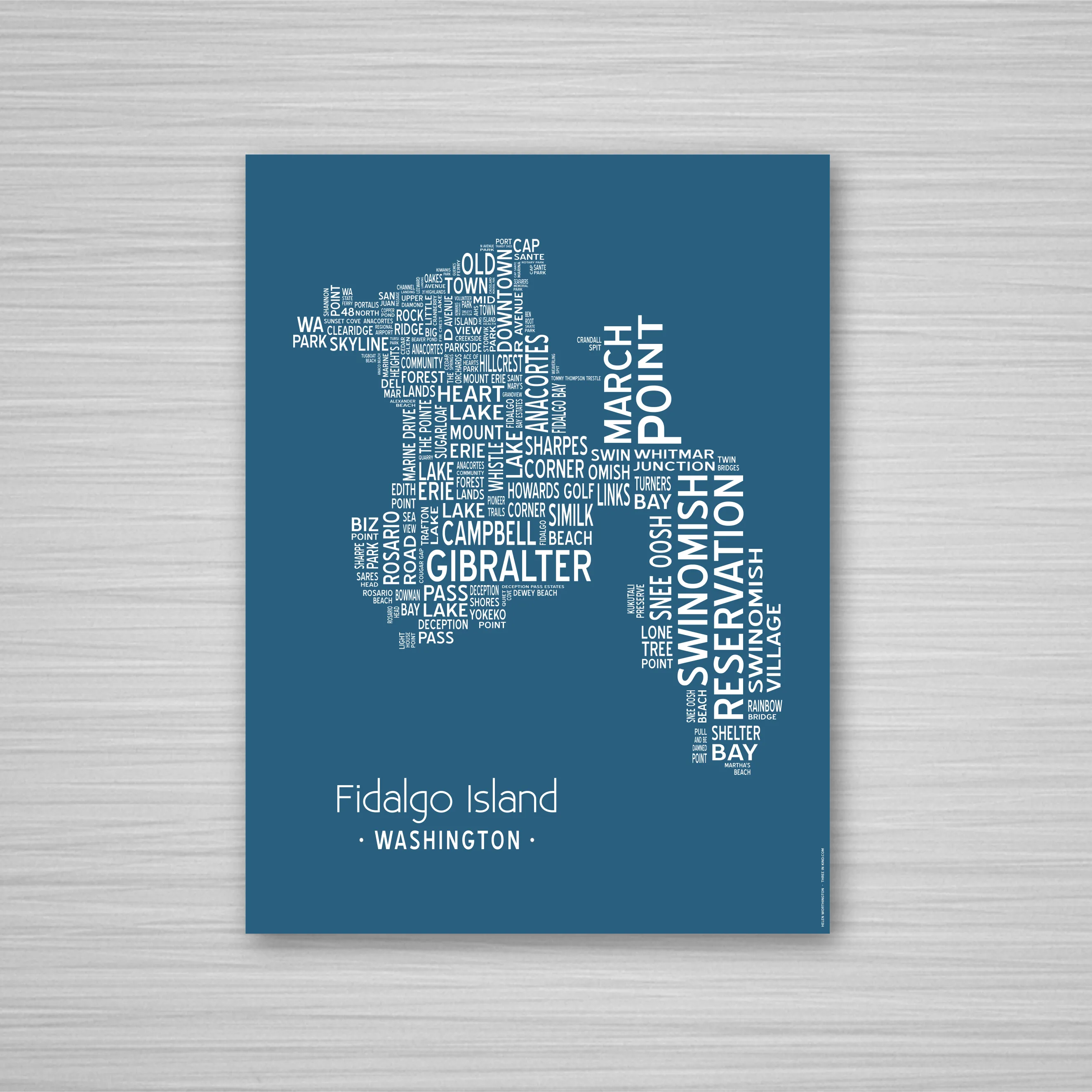 Island of Places Series - Fidalgo Island Art Print / White on Navy (Unframed)