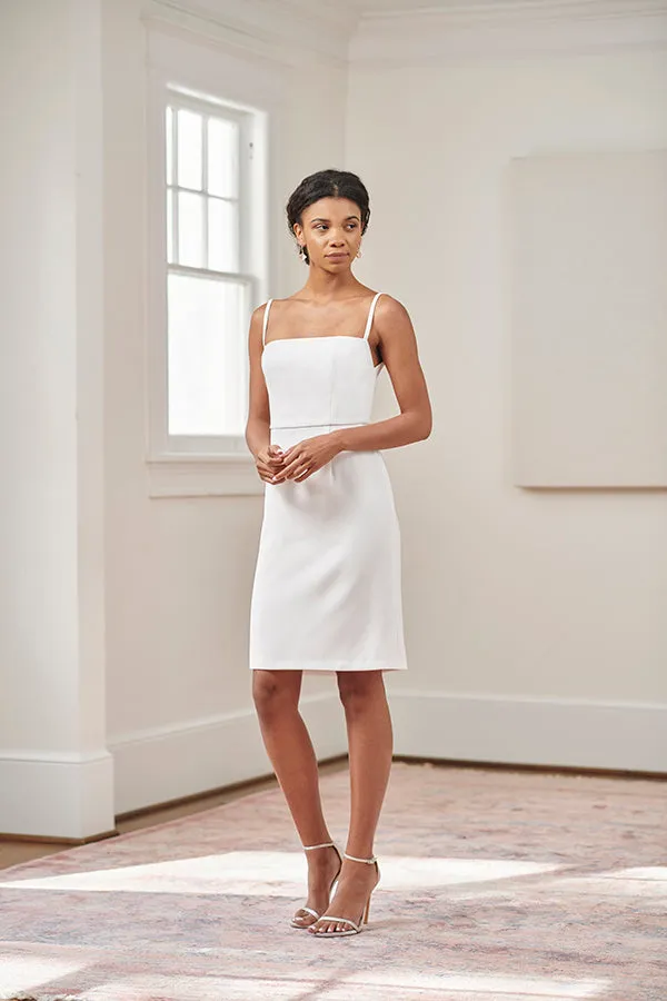 Jocelyn Backless White Bridal Shower & Rehearsal Dinner Dress with Pink Ribbon Tie