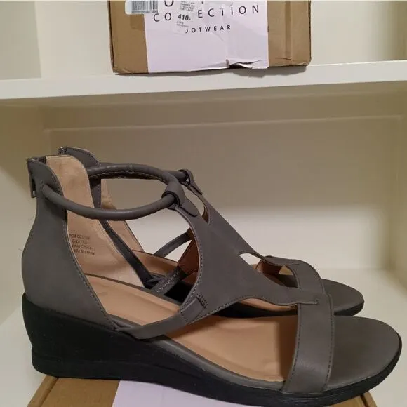 💯🔥JOURNEE COLLECTION TRAYLE WEDGE SANDALS- WOMEN'S SIZE 7.5- GREY🔥🔥NEW IN
