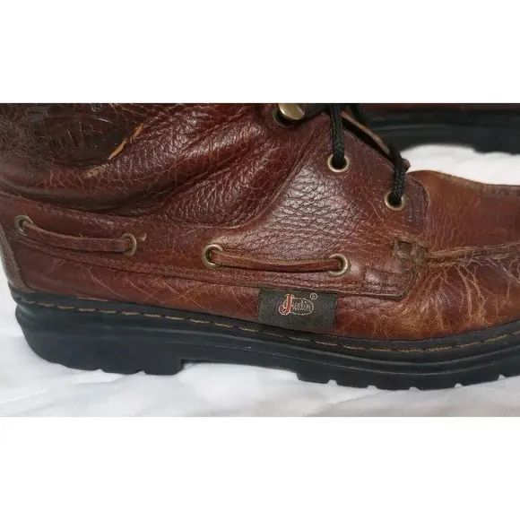 Justin Mens Moc Toe Chukka Boots 991 Leather Brown Rustic Lace Up Size 8 M