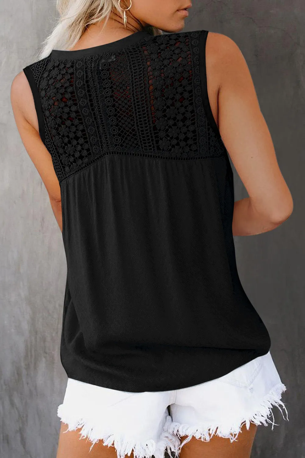 Lace Tie Front Button Tank Top