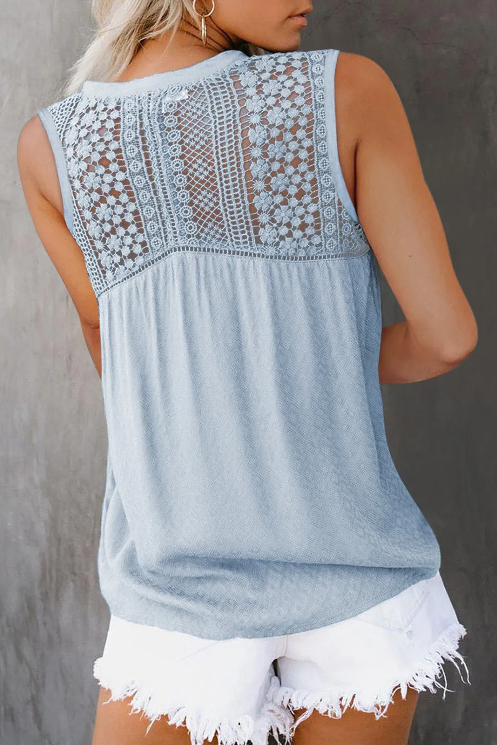 Lace Tie Front Button Tank Top