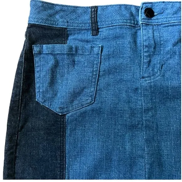Lane Bryant Color Block Two Toned Denim Skirt w/Front Pockets &amp; Back Slit Sz 16