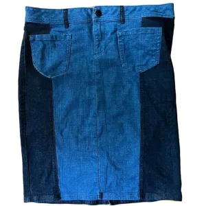 Lane Bryant Color Block Two Toned Denim Skirt w/Front Pockets &amp; Back Slit Sz 16