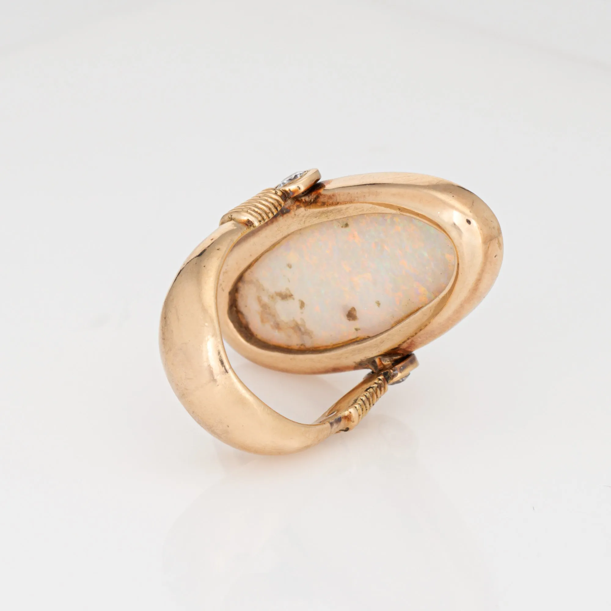 Large Opal Flip Ring Sz 6.5 Vintage 14k Yellow Gold Cocktail Estate Jewelry