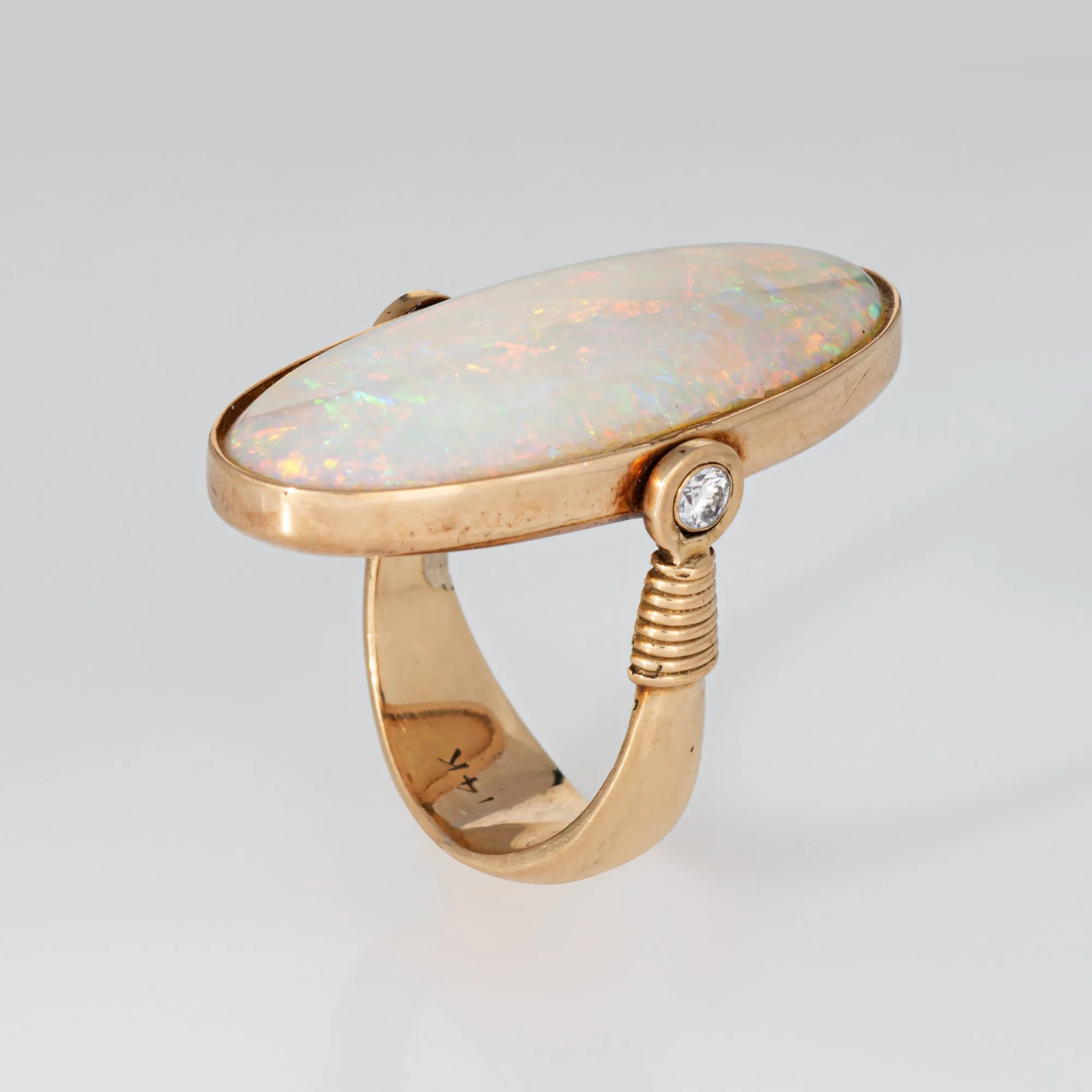 Large Opal Flip Ring Sz 6.5 Vintage 14k Yellow Gold Cocktail Estate Jewelry
