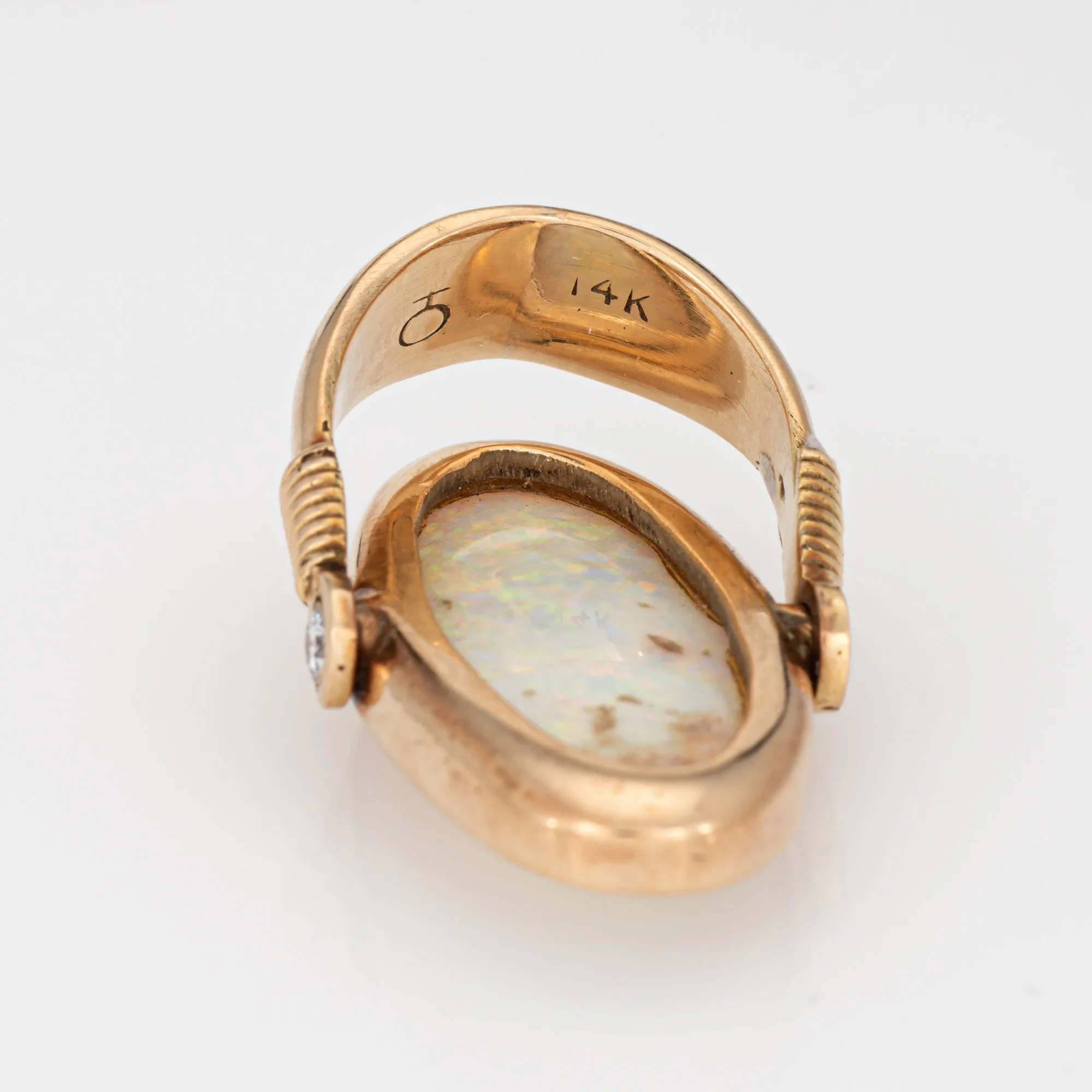Large Opal Flip Ring Sz 6.5 Vintage 14k Yellow Gold Cocktail Estate Jewelry
