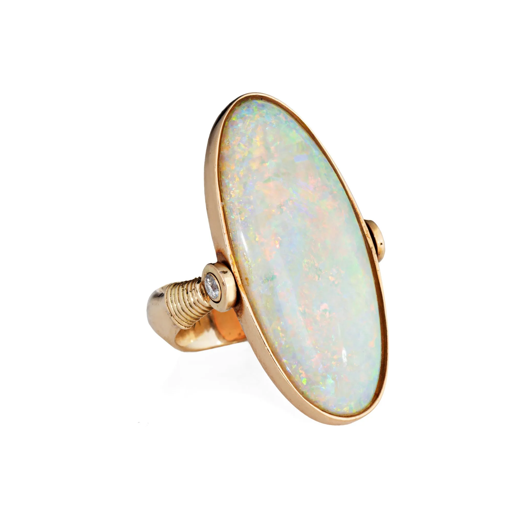 Large Opal Flip Ring Sz 6.5 Vintage 14k Yellow Gold Cocktail Estate Jewelry