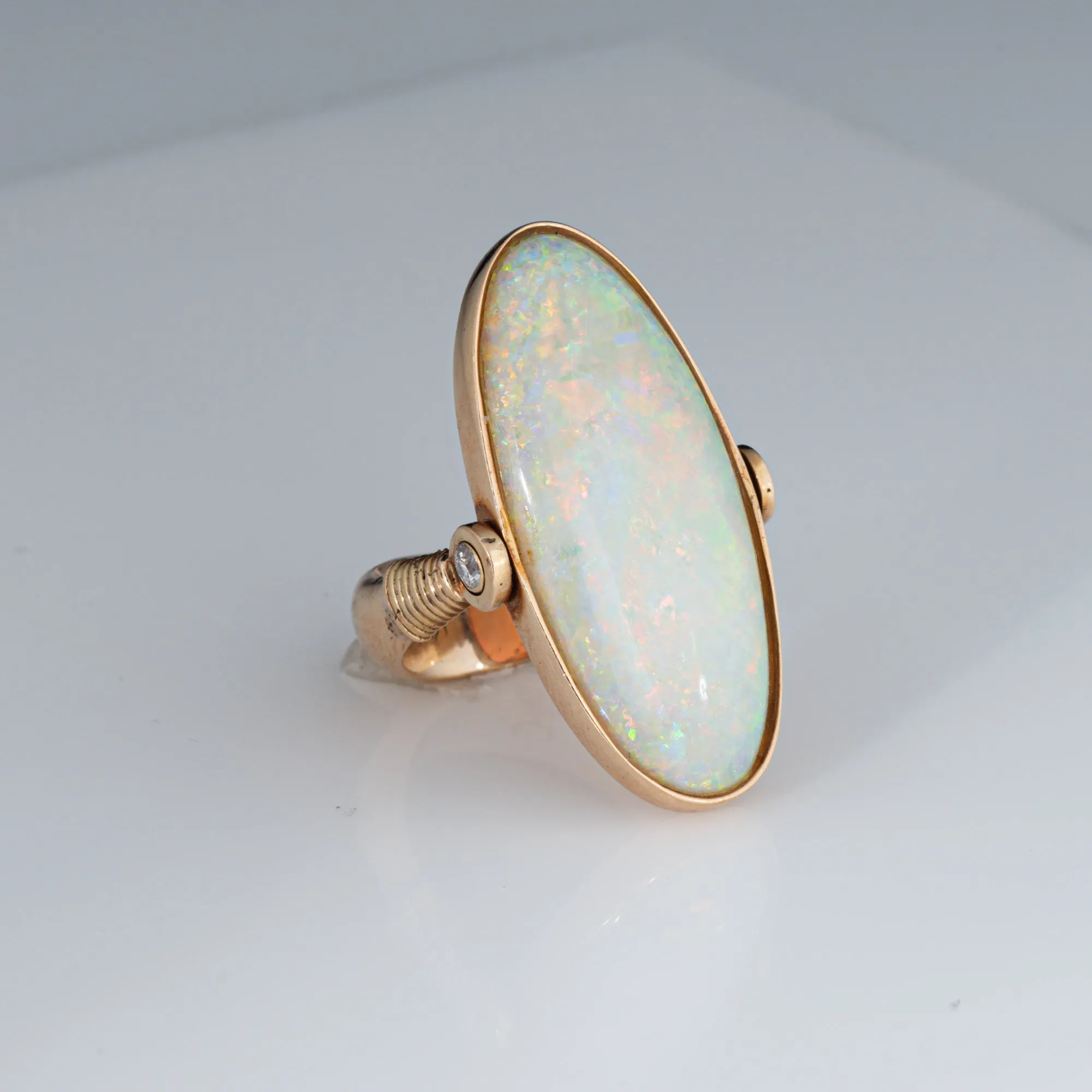 Large Opal Flip Ring Sz 6.5 Vintage 14k Yellow Gold Cocktail Estate Jewelry