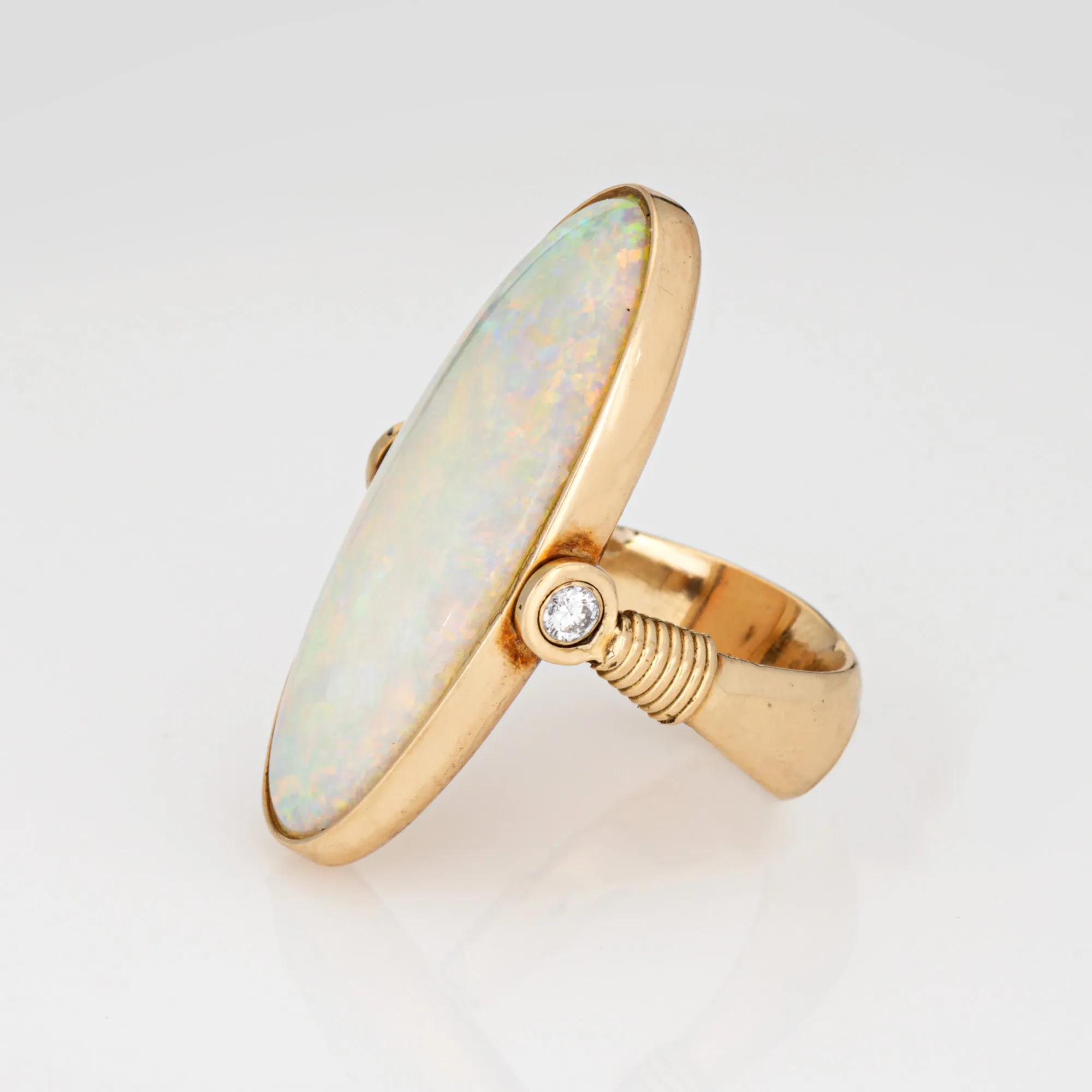 Large Opal Flip Ring Sz 6.5 Vintage 14k Yellow Gold Cocktail Estate Jewelry