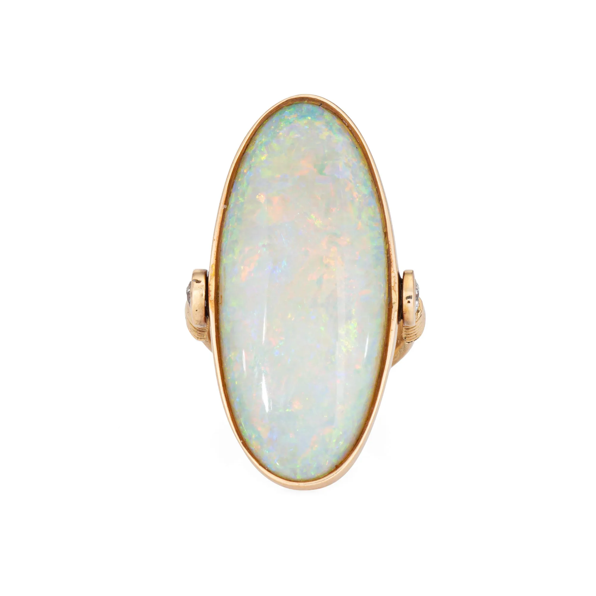 Large Opal Flip Ring Sz 6.5 Vintage 14k Yellow Gold Cocktail Estate Jewelry
