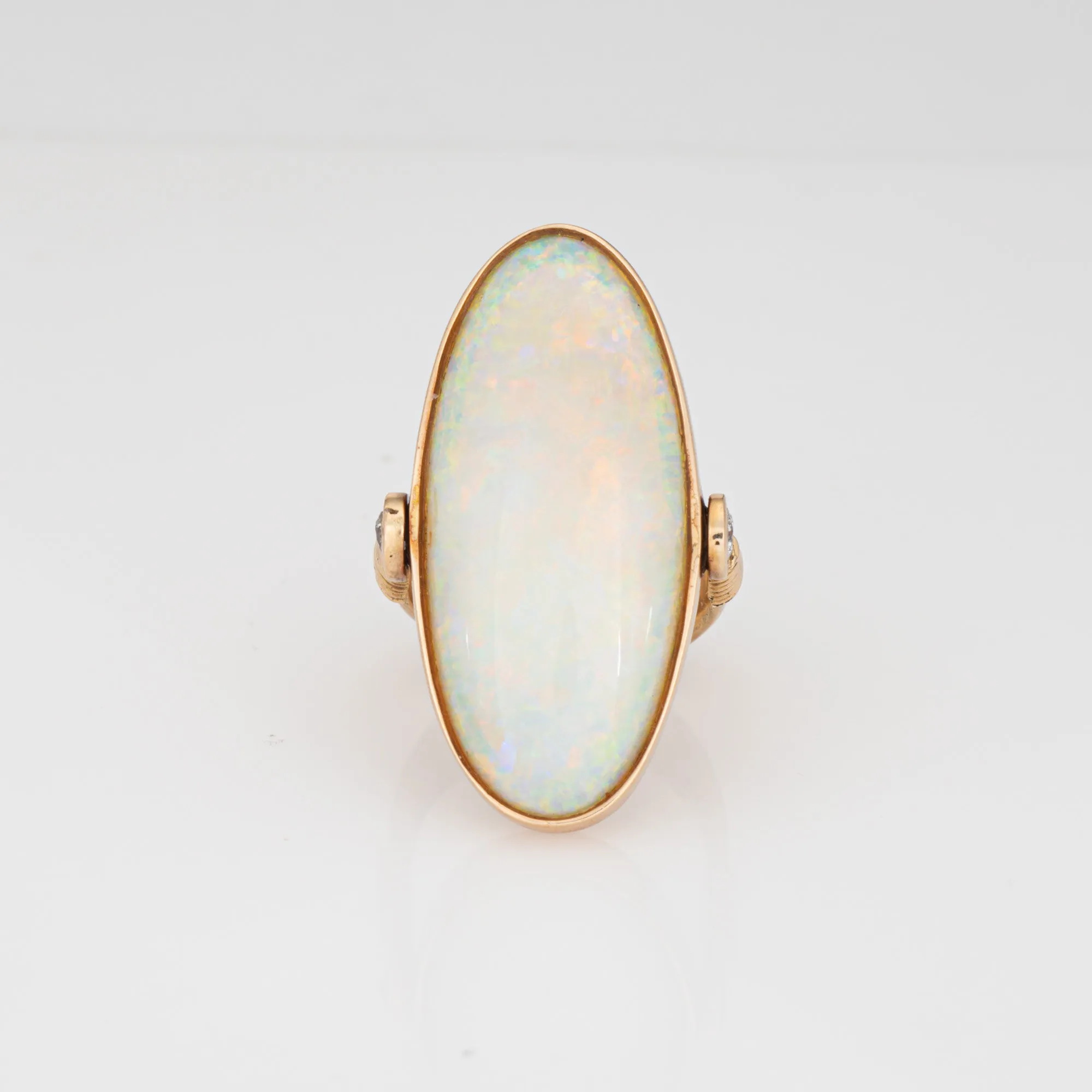 Large Opal Flip Ring Sz 6.5 Vintage 14k Yellow Gold Cocktail Estate Jewelry