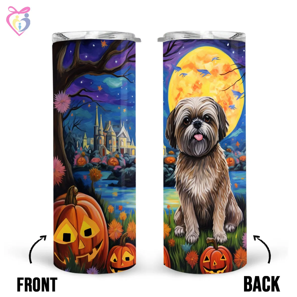 Lhasa Apsos Halloween With Pumpkin 20oz Skinny Tumbler, Holiday Skinny Tumbler, For Dog Lovers, Vibrant Tumbler, Trending Tumbler