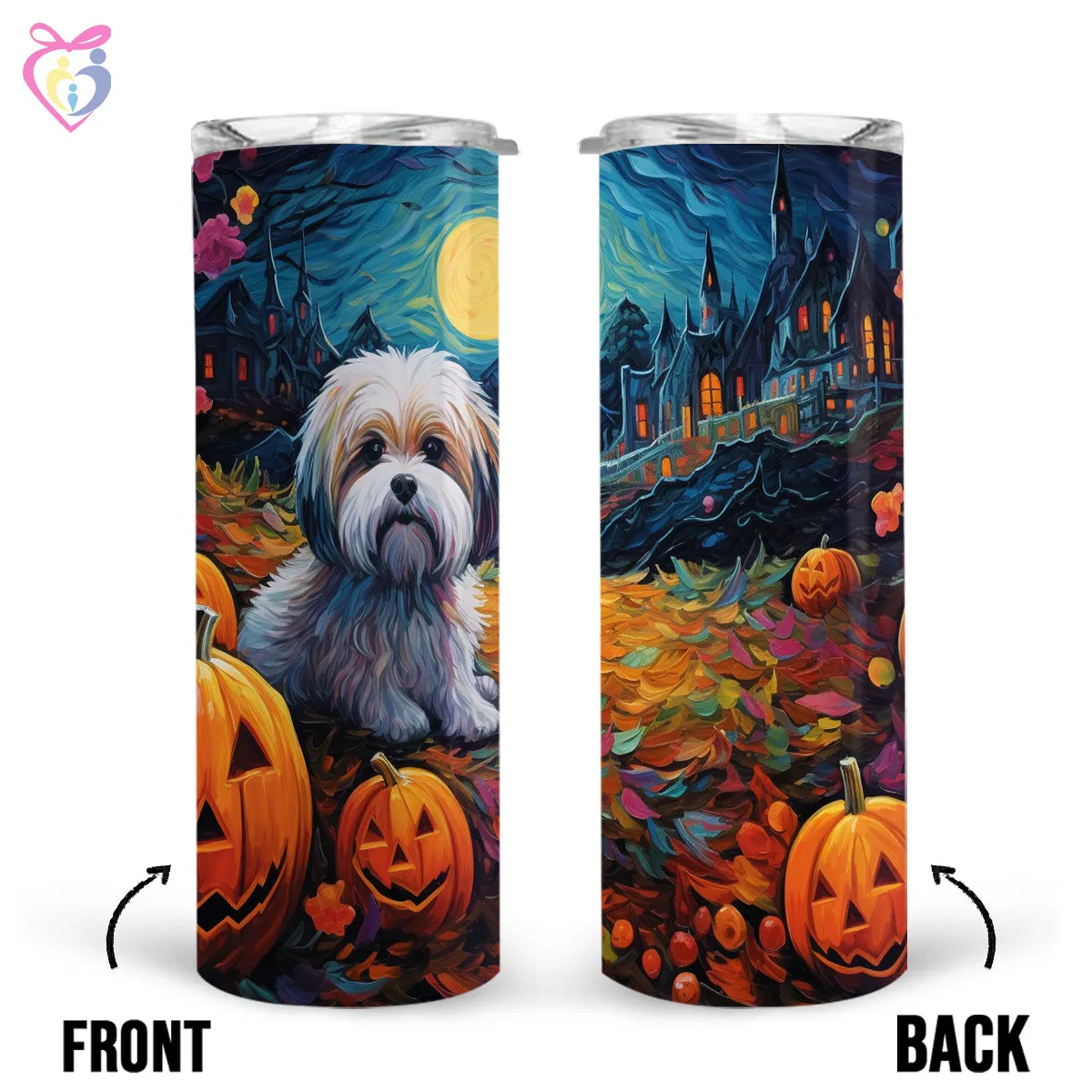 Lhasa Apsos Halloween With Pumpkin 20oz Skinny Tumbler, Holiday Skinny Tumbler, For Dog Lovers, Vibrant Tumbler, Trending Tumbler