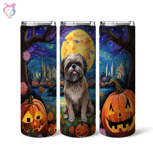 Lhasa Apsos Halloween With Pumpkin 20oz Skinny Tumbler, Holiday Skinny Tumbler, For Dog Lovers, Vibrant Tumbler, Trending Tumbler