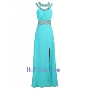 Long Mint Prom Dresses,Halter Prom Dress,Chiffon Evening Dresses