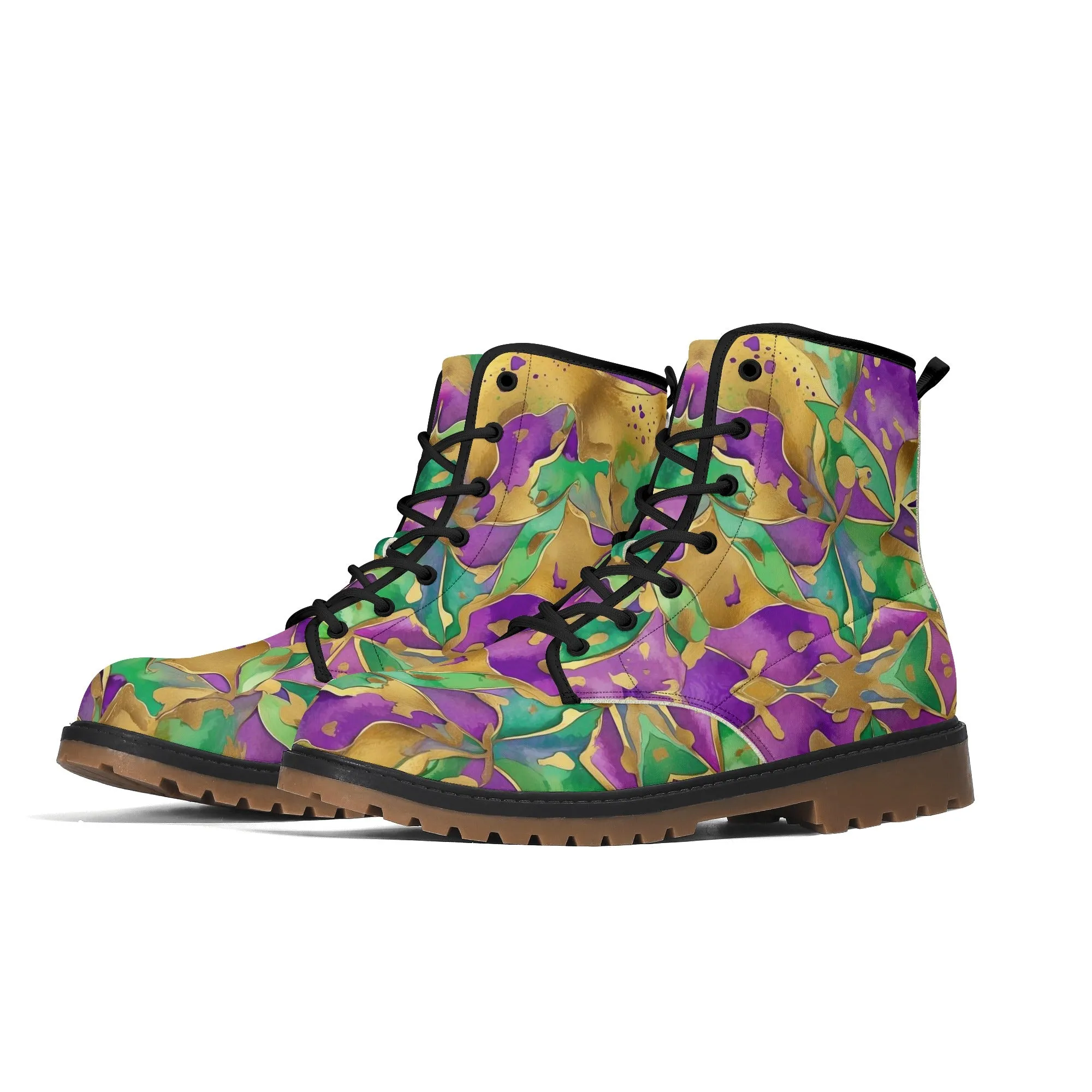 Mardi Gras Abstract Womens Combat Boots
