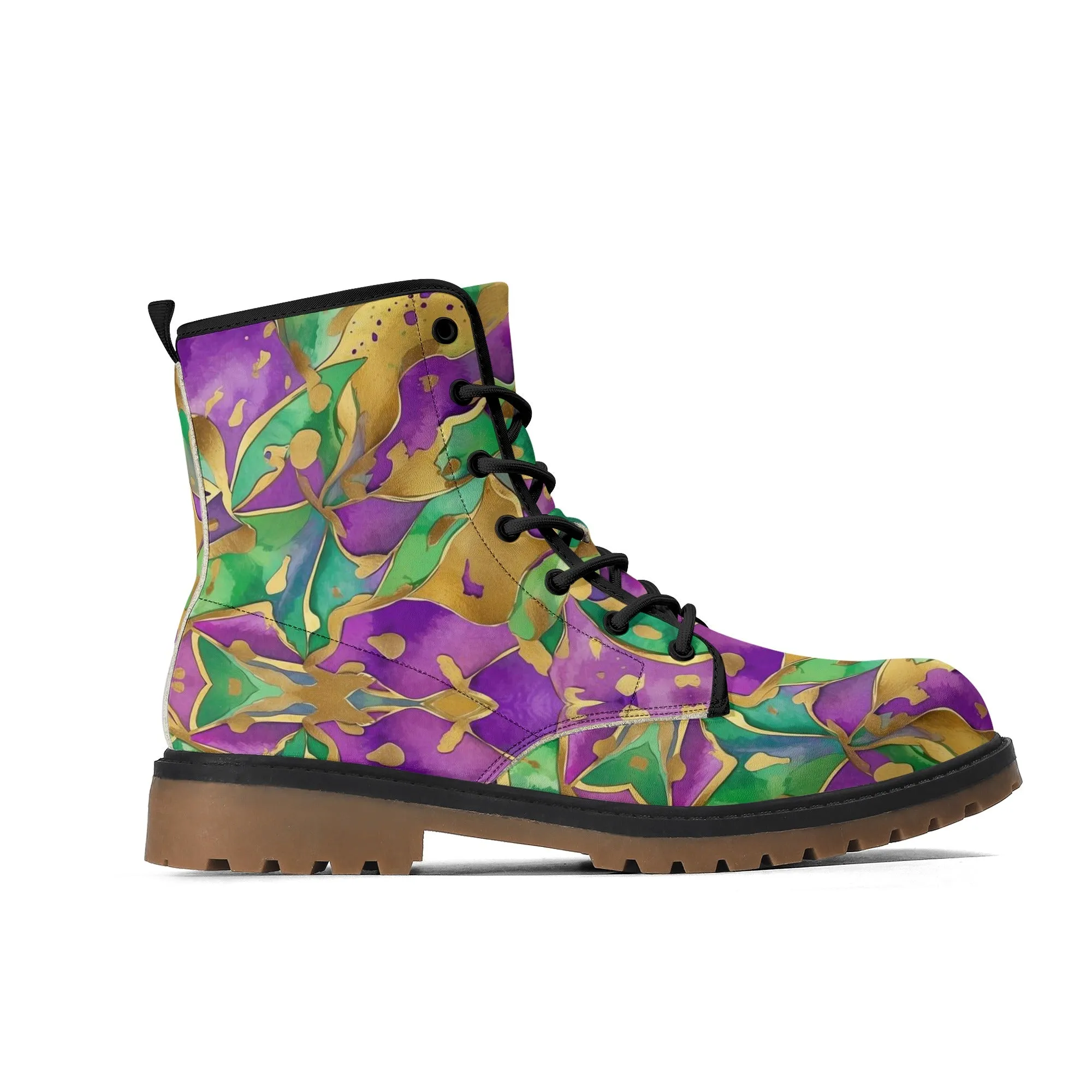 Mardi Gras Abstract Womens Combat Boots