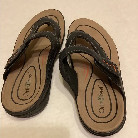 Men’s  Orthofeet  Leather Eldorado Flip Flops Size 10 W