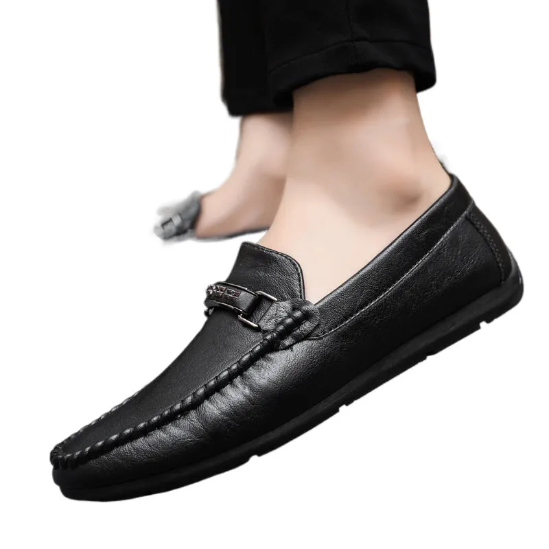 Men's shoes summer 204 new breathable men's casual leather shoes one pedal non-slip British style beanie shoes loafers