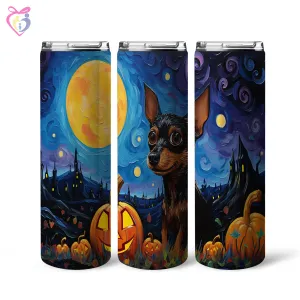 Miniature Pinschers Halloween With Pumpkin 20oz Skinny Tumbler, Holiday Skinny Tumbler, For Dog Lovers, Vibrant Tumbler, Trending Tumbler
