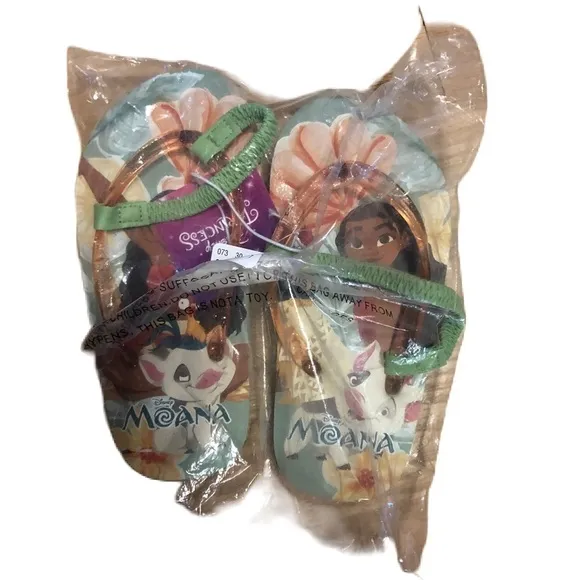 Moana Flip Flops Disney NEW Blue Sz 9 10 Green Pua Kids Girls Toddler Shoes
