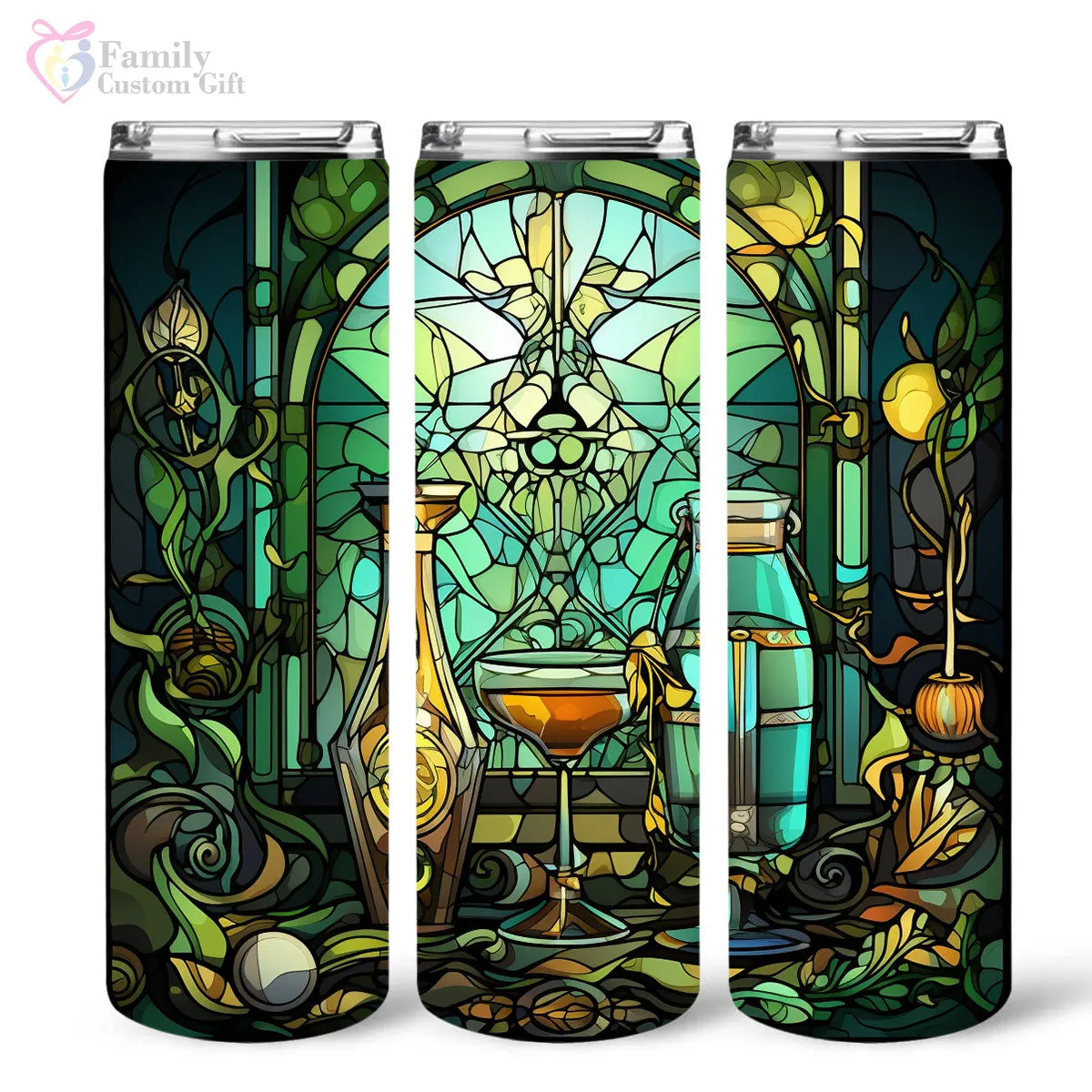 Mysterious Absinthe In Stained Glass 20oz Skinny Tumbler, Alcohol Drink Glass Green Fairy, Alcohol Tumbler, Vibrant Tumbler, Trending Tumbler