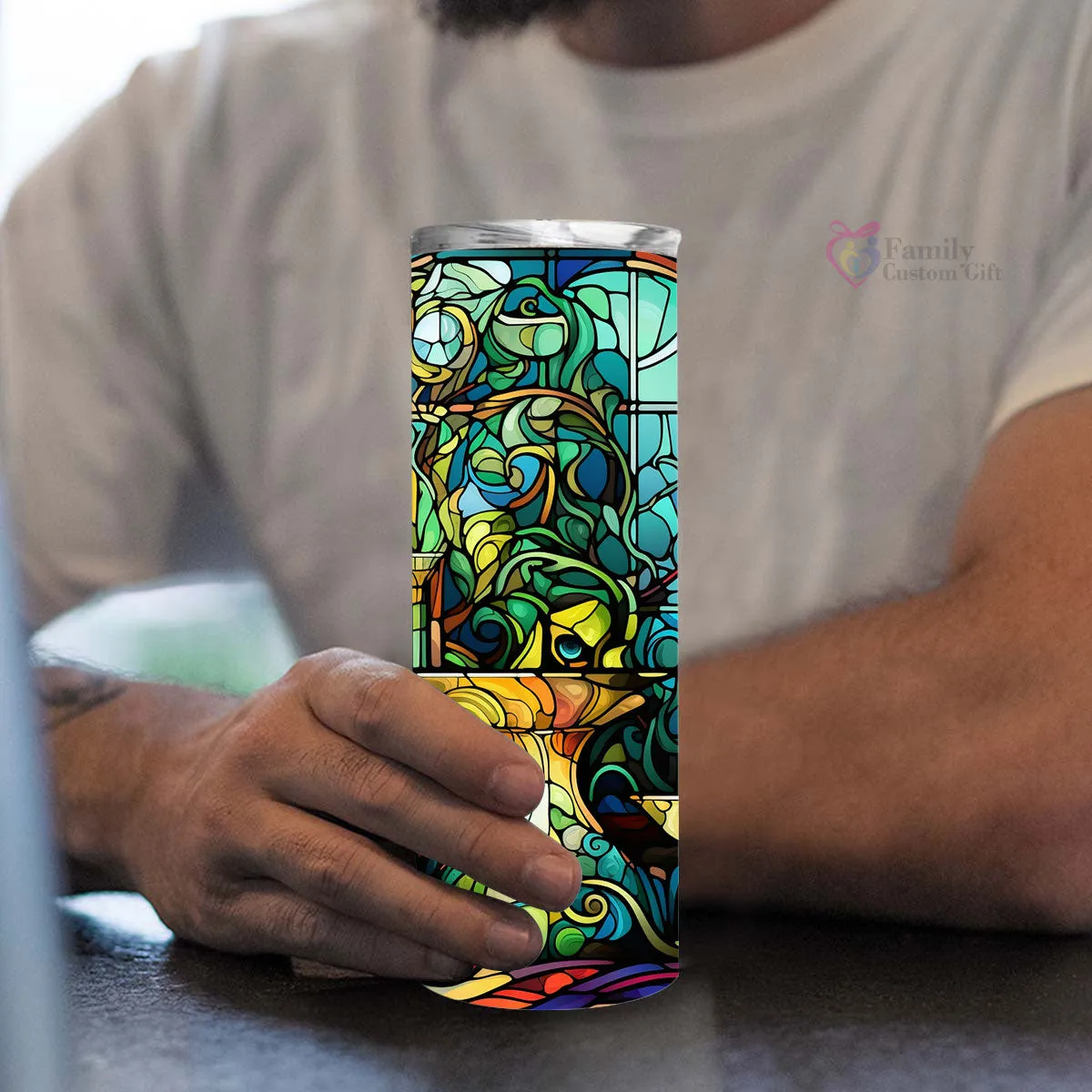 Mysterious Absinthe In Stained Glass 20oz Skinny Tumbler, Alcohol Drink Glass Green Fairy, Alcohol Tumbler, Vibrant Tumbler, Trending Tumbler