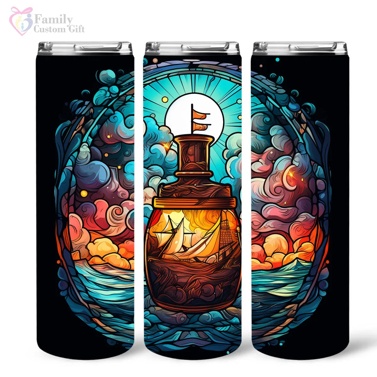 Mysterious Sailboat With Magic Rum In Stained Glass 20oz Skinny Tumbler, Rum Lover, Alcohol Tumbler, Vibrant Tumbler, Trending Tumbler